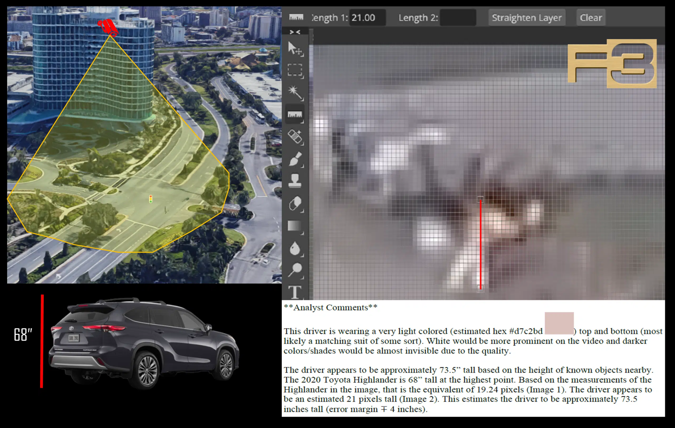 Image analysis of driver height and car position.