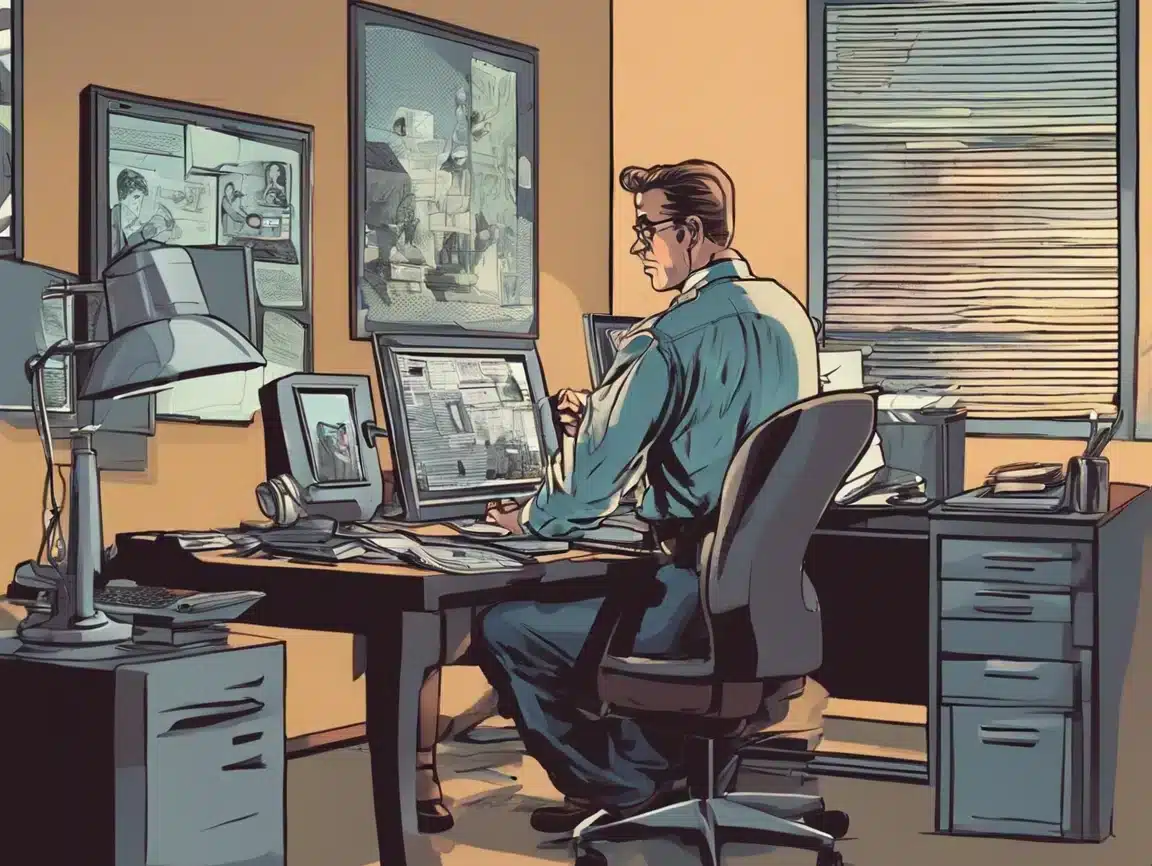 Person working at a computer in an office.
