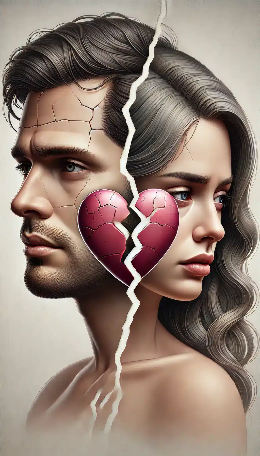 Broken heart between man and woman