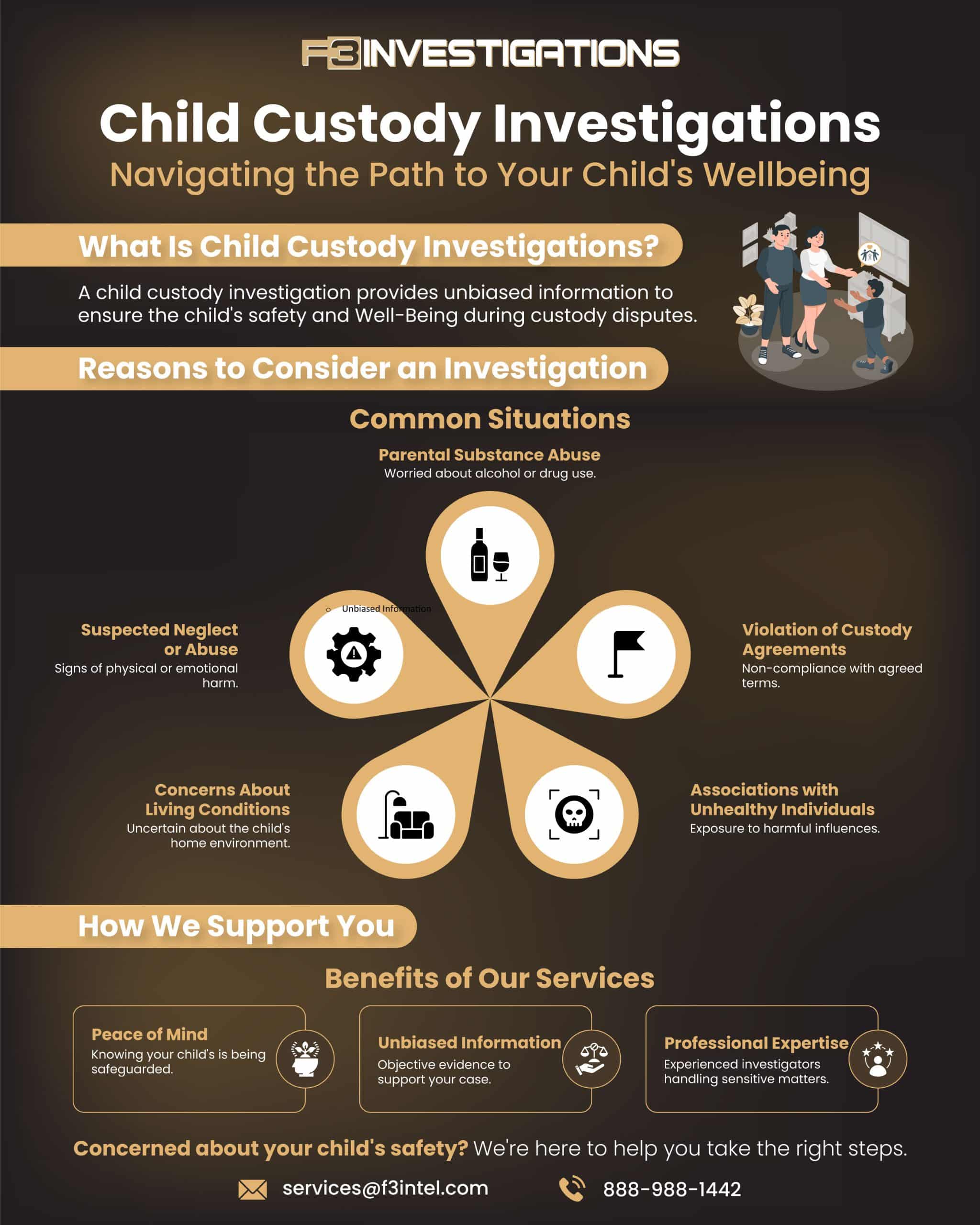 Child custody investigation services infographic.