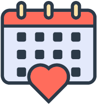 Calendar icon with heart symbol.