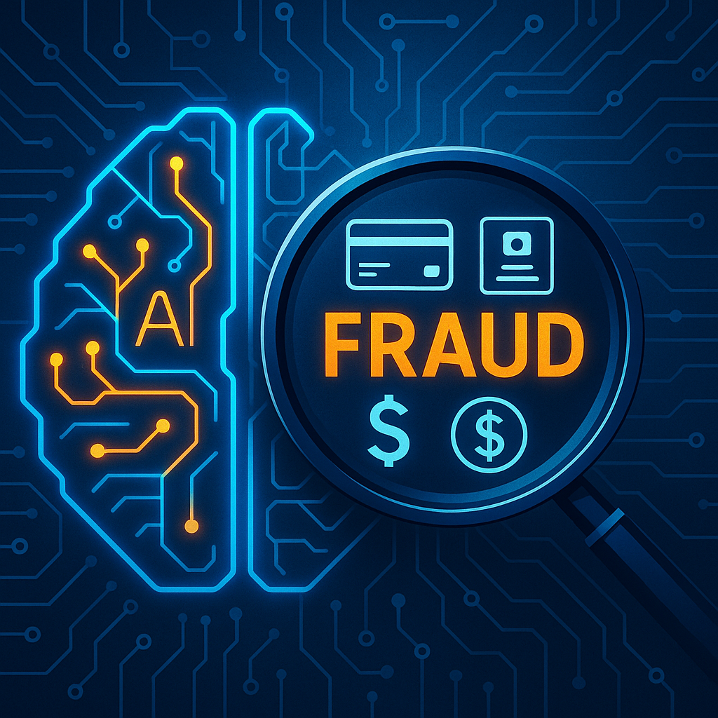 AI detecting financial fraud with digital brain illustration.