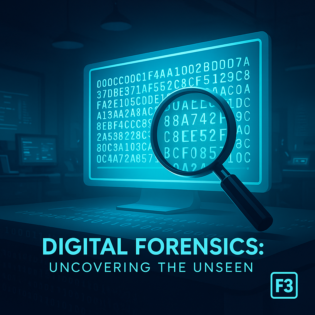 Digital forensics: magnifying data on screen.