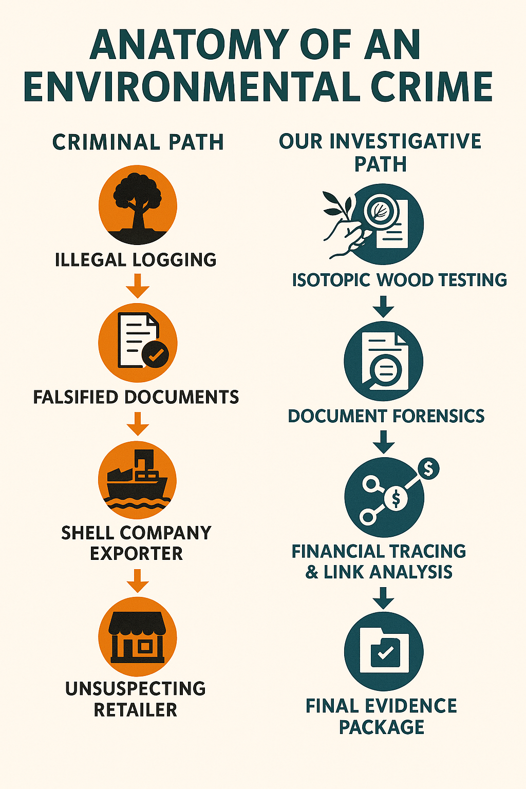 Environmental crime investigation vs. criminal activities flowchart.